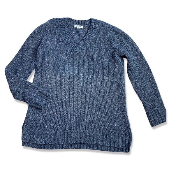 ⭐️ORVIS Chenille Knit Tunic Sweater Navy Blue V Neck - Picture 2 of 6